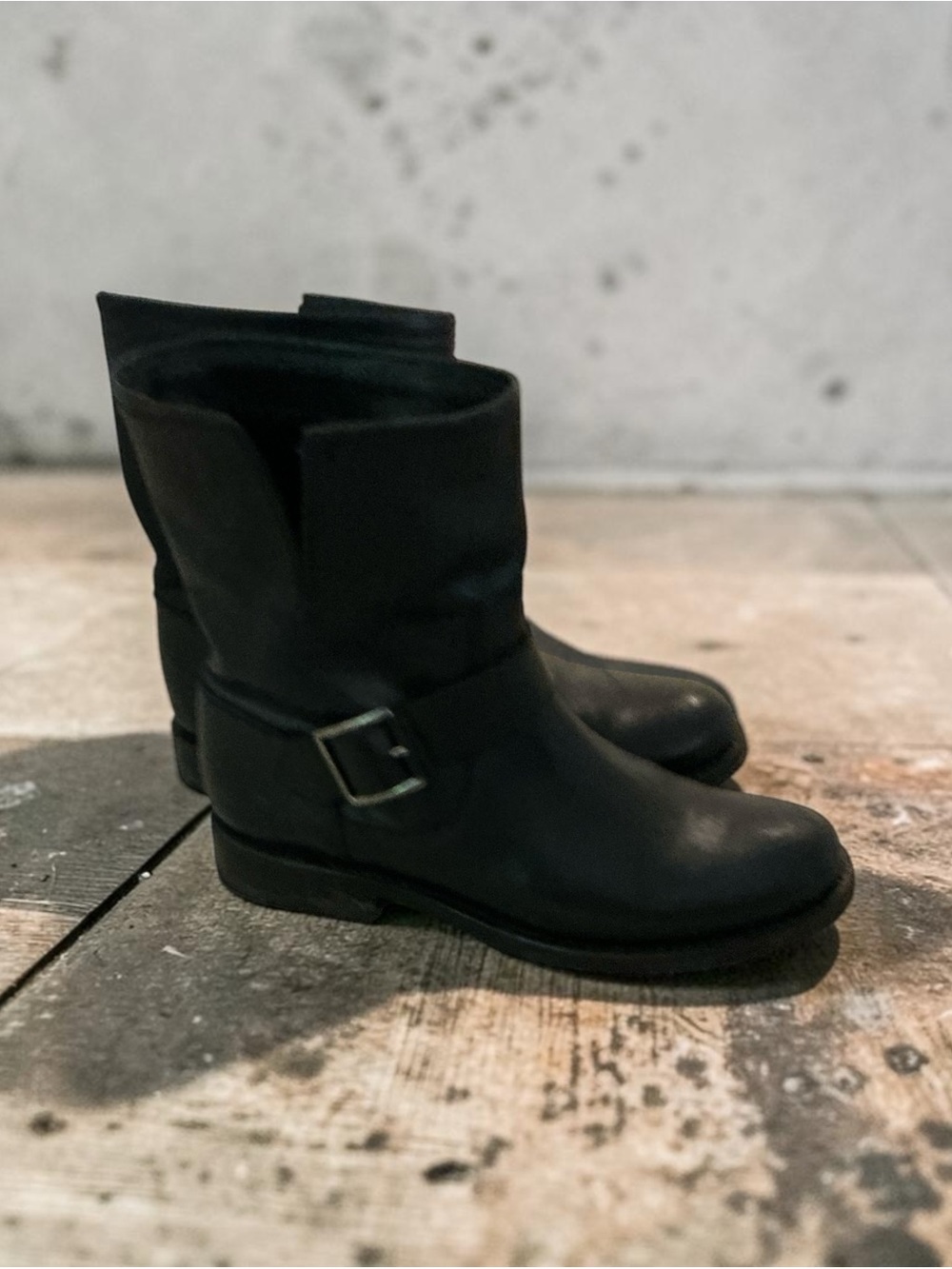 Frye Black Leather Women's Harness Moto Boots